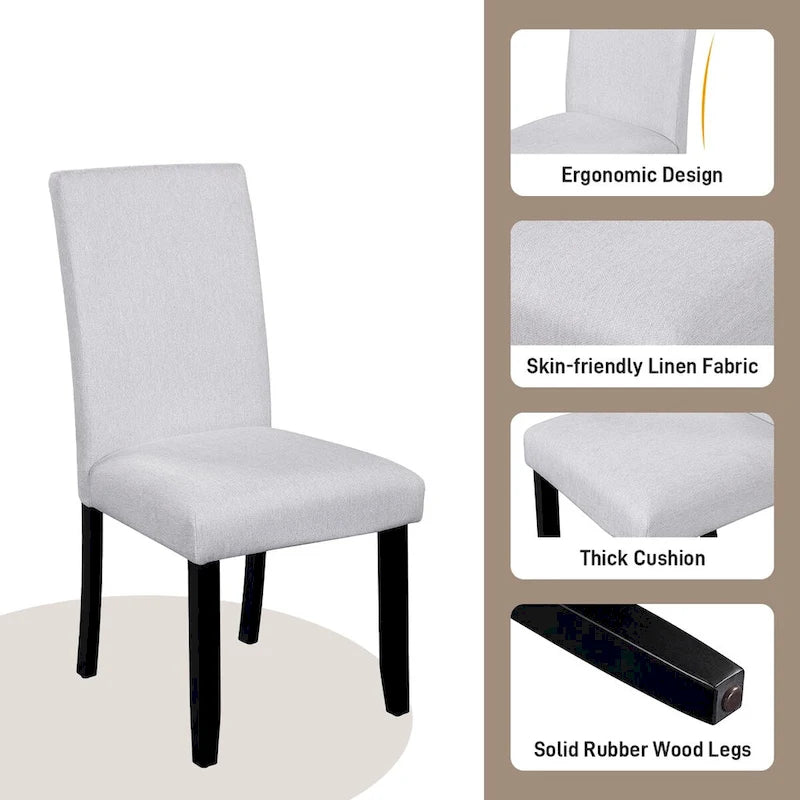 5 Piece Kitchen Table and Chairs Set, 4 People Round Dining Table Set, 4 Upholstered Chairs with Rubber Wood Legs
