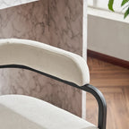 Fabric Upholstered Bar Stools Set of 2, Counter Height Bar Stools with Barrel Back, Dining Chair with Metal Frame and Arms