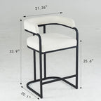 Fabric Upholstered Bar Stools Set of 2, Counter Height Bar Stools with Barrel Back, Dining Chair with Metal Frame and Arms