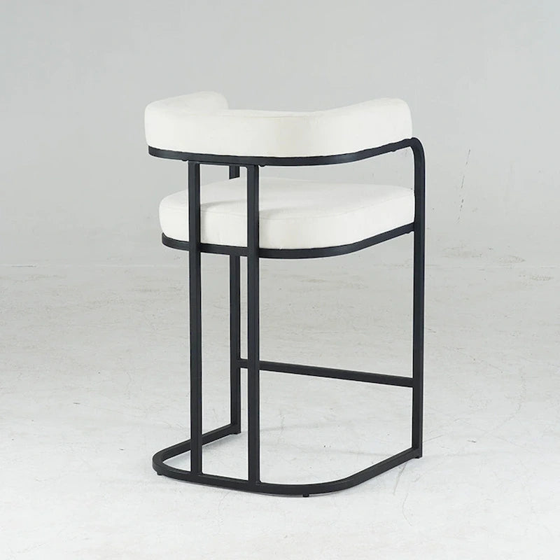 Fabric Upholstered Bar Stools Set of 2, Counter Height Bar Stools with Barrel Back, Dining Chair with Metal Frame and Arms