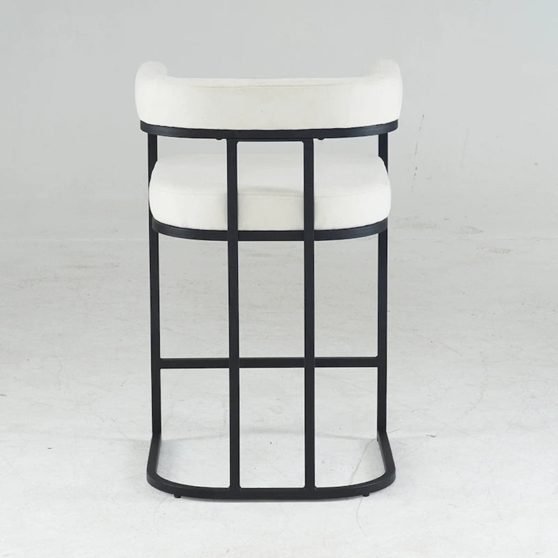 Fabric Upholstered Bar Stools Set of 2, Counter Height Bar Stools with Barrel Back, Dining Chair with Metal Frame and Arms