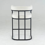 Fabric Upholstered Bar Stools Set of 2, Counter Height Bar Stools with Barrel Back, Dining Chair with Metal Frame and Arms