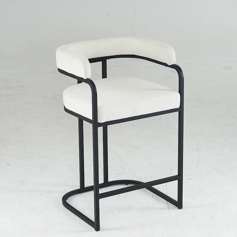 Fabric Upholstered Bar Stools Set of 2, Counter Height Bar Stools with Barrel Back, Dining Chair with Metal Frame and Arms