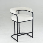 Fabric Upholstered Bar Stools Set of 2, Counter Height Bar Stools with Barrel Back, Dining Chair with Metal Frame and Arms