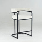 Fabric Upholstered Bar Stools Set of 2, Counter Height Bar Stools with Barrel Back, Dining Chair with Metal Frame and Arms