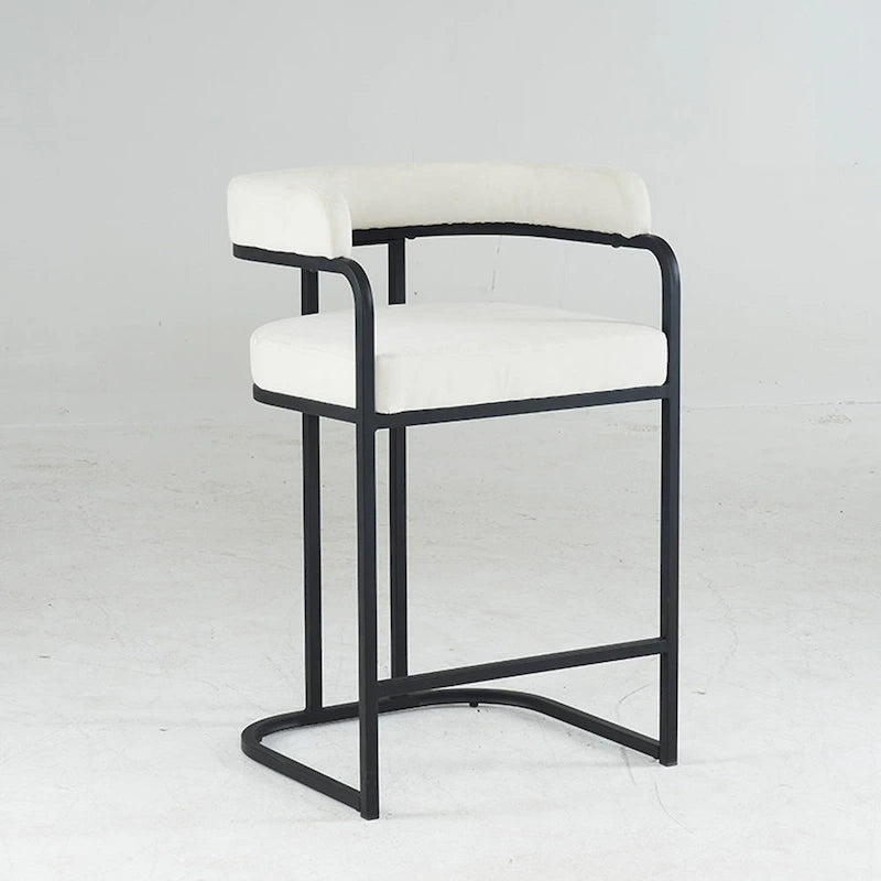 Fabric Upholstered Bar Stools Set of 2, Counter Height Bar Stools with Barrel Back, Dining Chair with Metal Frame and Arms