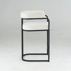 Fabric Upholstered Bar Stools Set of 2, Counter Height Bar Stools with Barrel Back, Dining Chair with Metal Frame and Arms