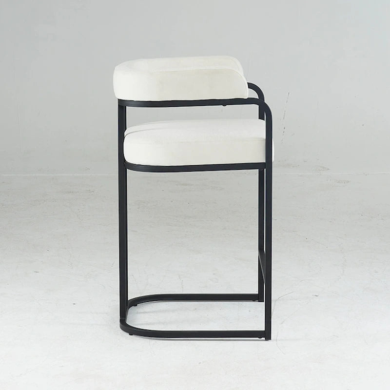 Fabric Upholstered Bar Stools Set of 2, Counter Height Bar Stools with Barrel Back, Dining Chair with Metal Frame and Arms