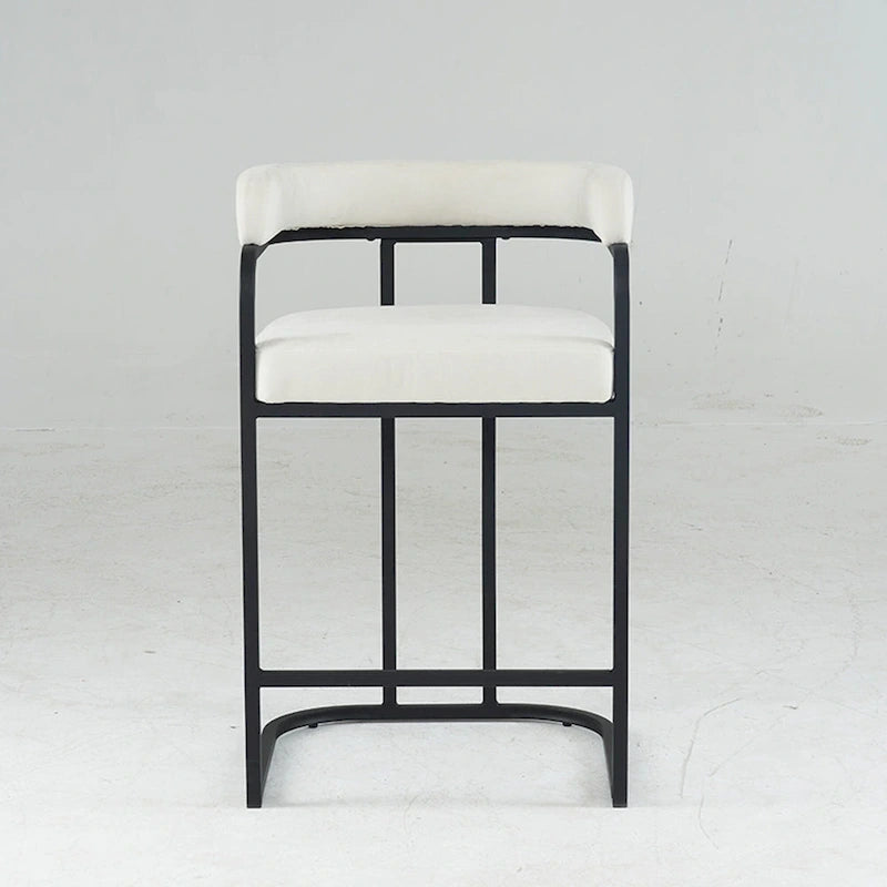 Fabric Upholstered Bar Stools Set of 2, Counter Height Bar Stools with Barrel Back, Dining Chair with Metal Frame and Arms