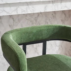 Fabric Upholstered Bar Stools Set of 2, Counter Height Bar Stools with Barrel Back, Dining Chair with Metal Frame and Arms