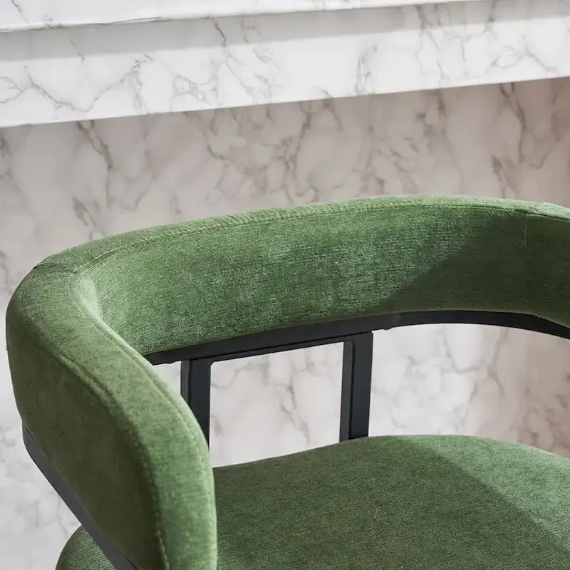 Fabric Upholstered Bar Stools Set of 2, Counter Height Bar Stools with Barrel Back, Dining Chair with Metal Frame and Arms