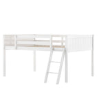 Full Size Wood Low Loft Bed with Removable Ladder, Wooden Bed Frame