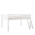 Full Size Wood Low Loft Bed with Removable Ladder, Wooden Bed Frame
