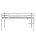 Full Size Wood Low Loft Bed with Removable Ladder, Wooden Bed Frame