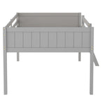 Full Size Wood Low Loft Bed with Removable Ladder, Wooden Bed Frame