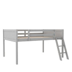 Full Size Wood Low Loft Bed with Removable Ladder, Wooden Bed Frame