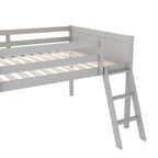 Full Size Wood Low Loft Bed with Removable Ladder, Wooden Bed Frame