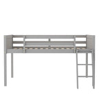 Full Size Wood Low Loft Bed with Removable Ladder, Wooden Bed Frame
