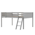Full Size Wood Low Loft Bed with Removable Ladder, Wooden Bed Frame