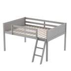 Full Size Wood Low Loft Bed with Removable Ladder, Wooden Bed Frame