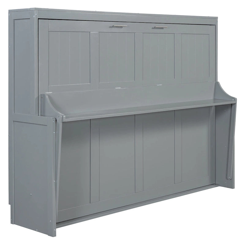 Queen/Full Size Murphy Bed with Hydraulic Lift & Desk Design