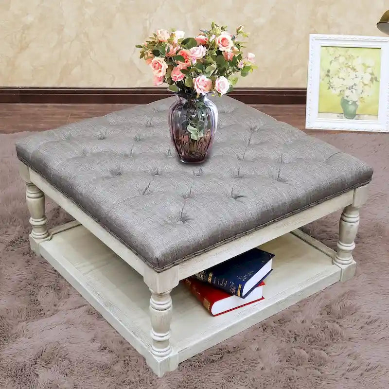 Cairona Fabric 30-inch Tufted Shelved Ottoman