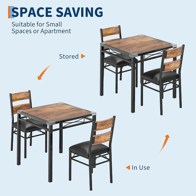 Dining Table Set, Wood Kitchen Table with Upholstered Chairs