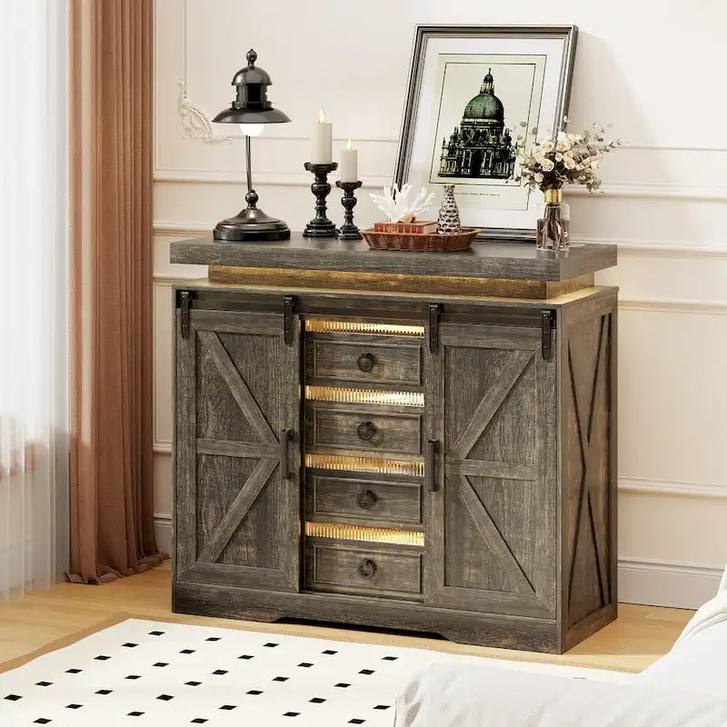 5 Drawer Accent Cabinet With Led Light - N/A