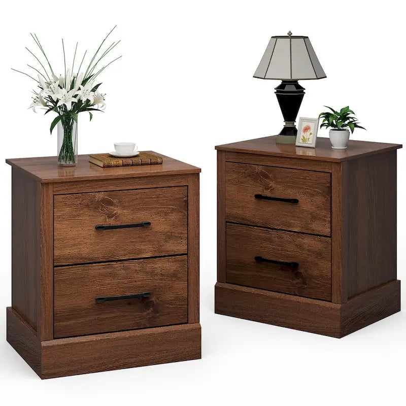 Gymax Set of 2 Drawer Nightstand Bedside Table Compact Sofa End Table