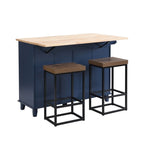 Farmhouse-Style Kitchen Island Set with Drop-Leaf Table, Two Seats, Storage Cabinet, Drawers, and Towel Rack