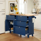 Farmhouse-Style Kitchen Island Set with Drop-Leaf Table, Two Seats, Storage Cabinet, Drawers, and Towel Rack