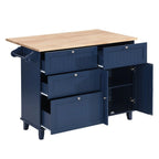 Farmhouse-Style Kitchen Island Set with Drop-Leaf Table, Two Seats, Storage Cabinet, Drawers, and Towel Rack