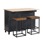 Farmhouse-Style Kitchen Island Set with Drop-Leaf Table, Two Seats, Storage Cabinet, Drawers, and Towel Rack