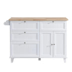 Farmhouse-Style Kitchen Island Set with Drop-Leaf Table, Two Seats, Storage Cabinet, Drawers, and Towel Rack