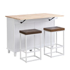 Farmhouse-Style Kitchen Island Set with Drop-Leaf Table, Two Seats, Storage Cabinet, Drawers, and Towel Rack