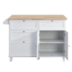 Farmhouse-Style Kitchen Island Set with Drop-Leaf Table, Two Seats, Storage Cabinet, Drawers, and Towel Rack