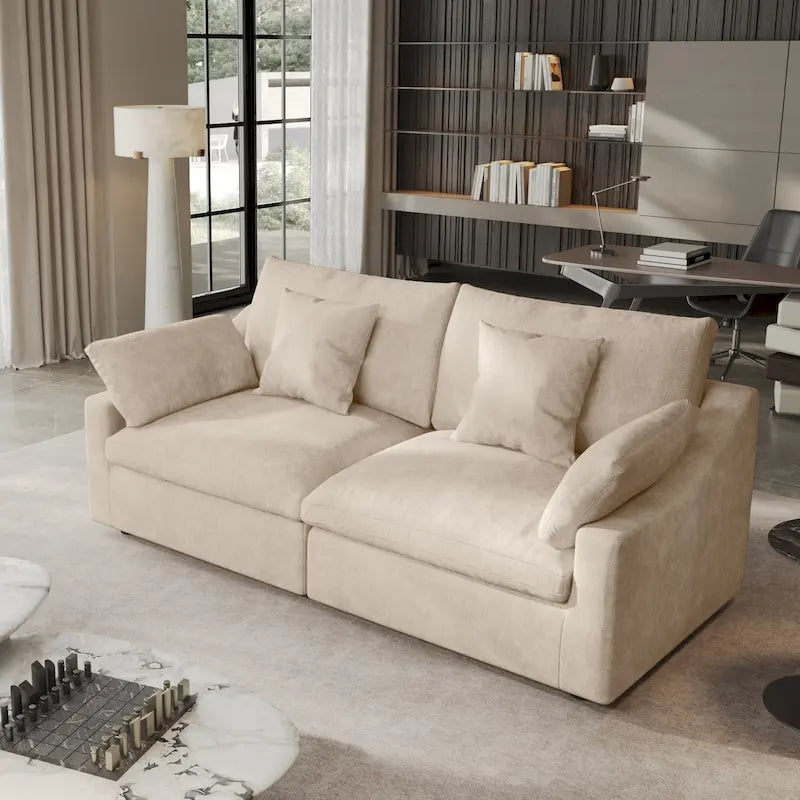 Modern Comfy Linen Sectional Sofa Down Filled Cloud Couch, Loveseat for Apartment