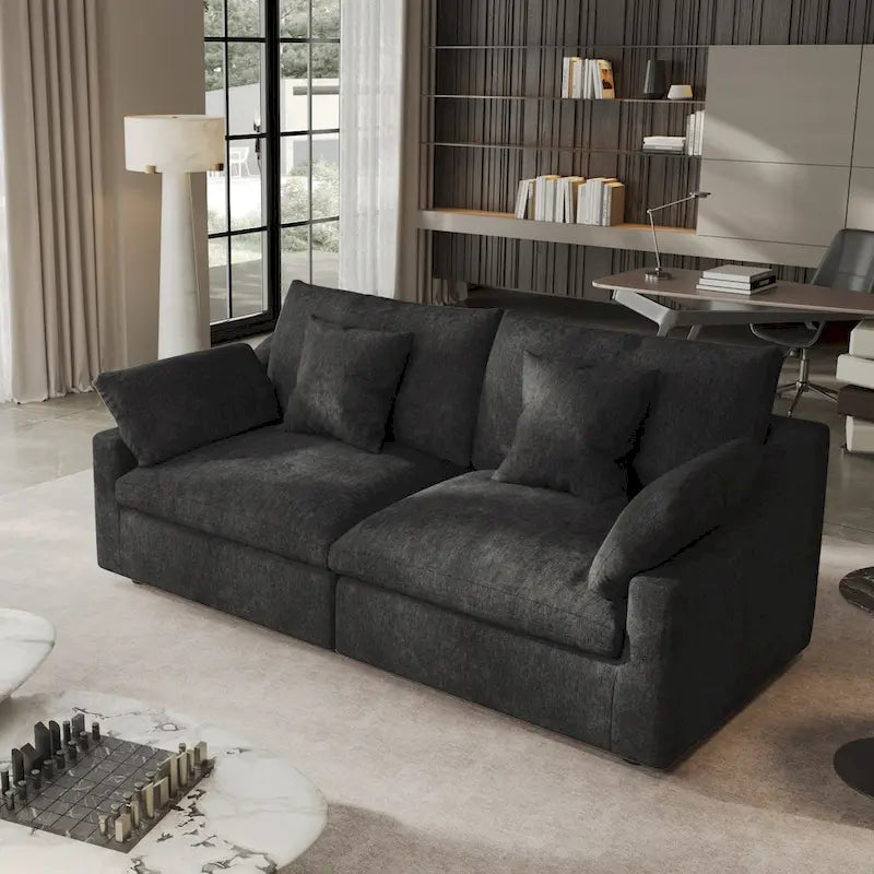 Modern Comfy Linen Sectional Sofa Down Filled Cloud Couch, Loveseat for Apartment