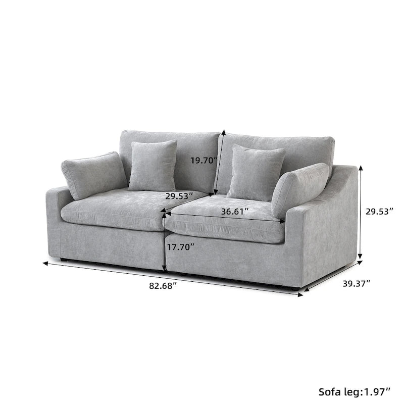 Modern Comfy Linen Sectional Sofa Down Filled Cloud Couch, Loveseat for Apartment