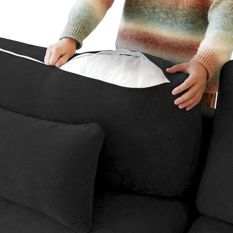 Modern Comfy Linen Sectional Sofa Down Filled Cloud Couch, Loveseat for Apartment