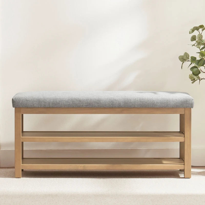HUIMO Multi-Functional Solid Wood Bench with Storage Shelves 46in