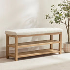 HUIMO Multi-Functional Solid Wood Bench with Storage Shelves 46in