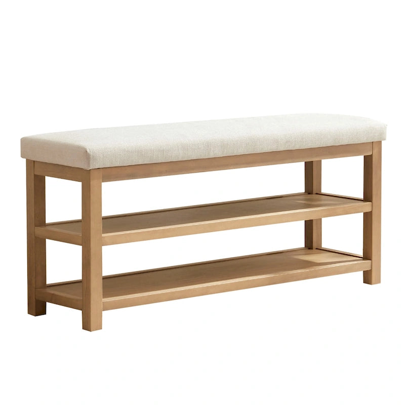 HUIMO Multi-Functional Solid Wood Bench with Storage Shelves 46in