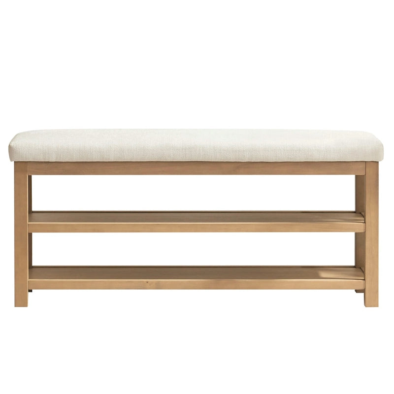 HUIMO Multi-Functional Solid Wood Bench with Storage Shelves 46in