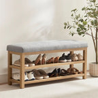 HUIMO Multi-Functional Solid Wood Bench with Storage Shelves 46in