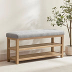 HUIMO Multi-Functional Solid Wood Bench with Storage Shelves 46in