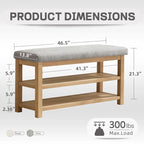 HUIMO Multi-Functional Solid Wood Bench with Storage Shelves 46in