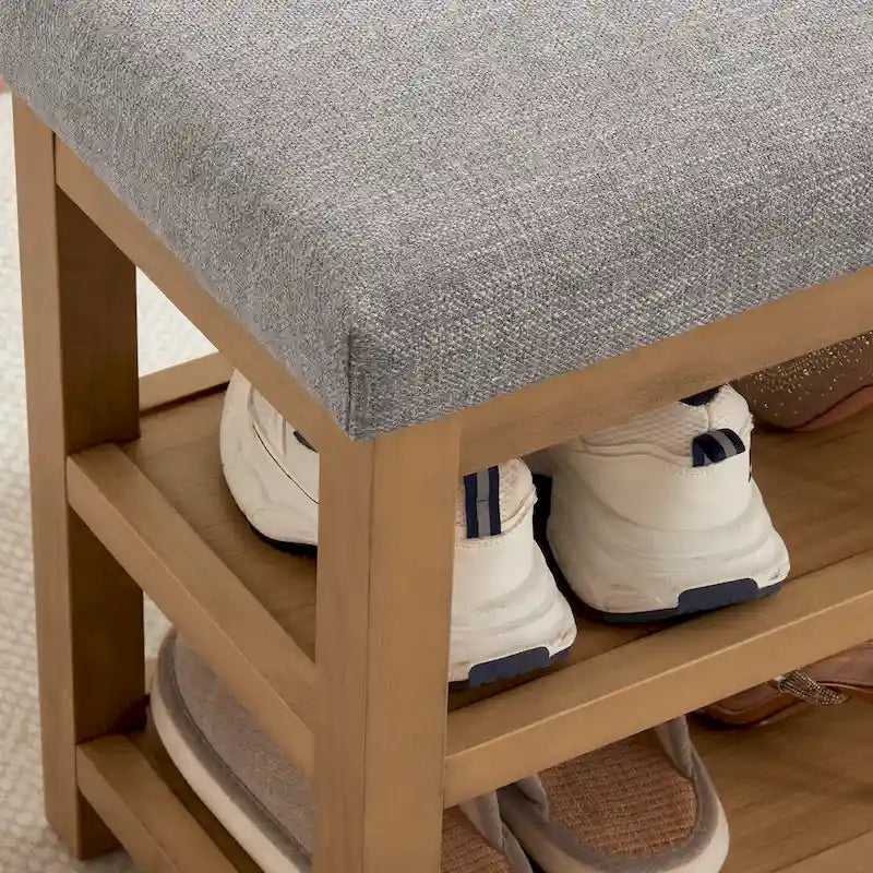 HUIMO Multi-Functional Solid Wood Bench with Storage Shelves 46in