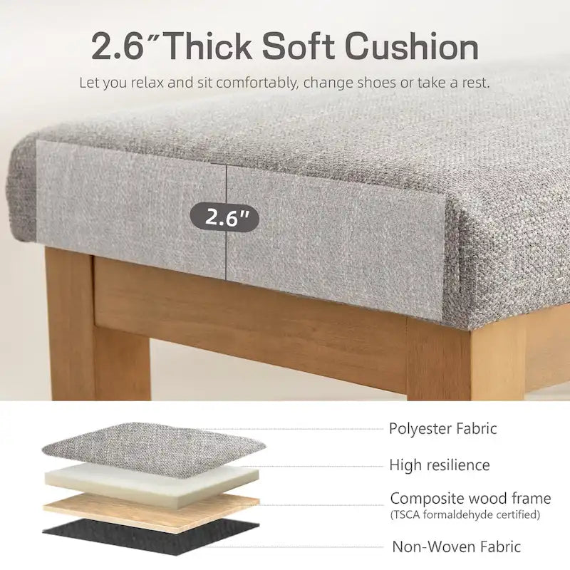 HUIMO Multi-Functional Solid Wood Bench with Storage Shelves 46in