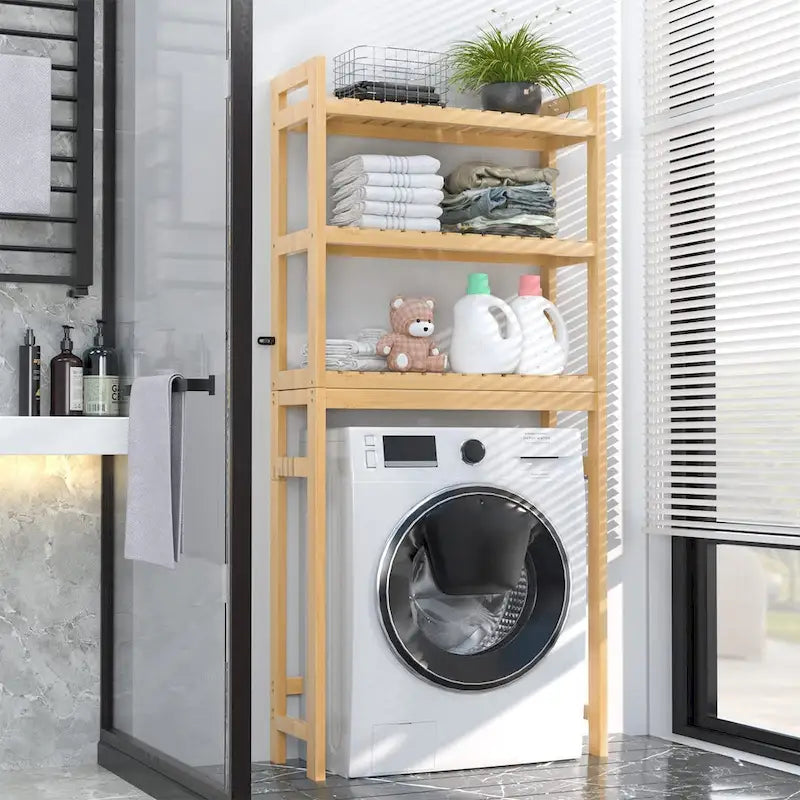 Over The Toilet Storage Shelf, Bamboo 3-Tier Above Toilet Storage Rack with 3 Hooks